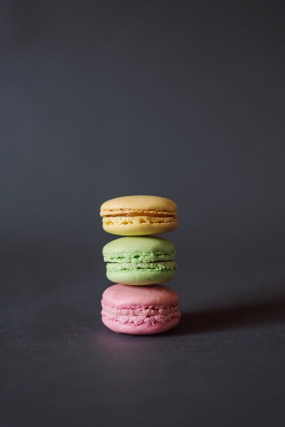 three pile of macarons
